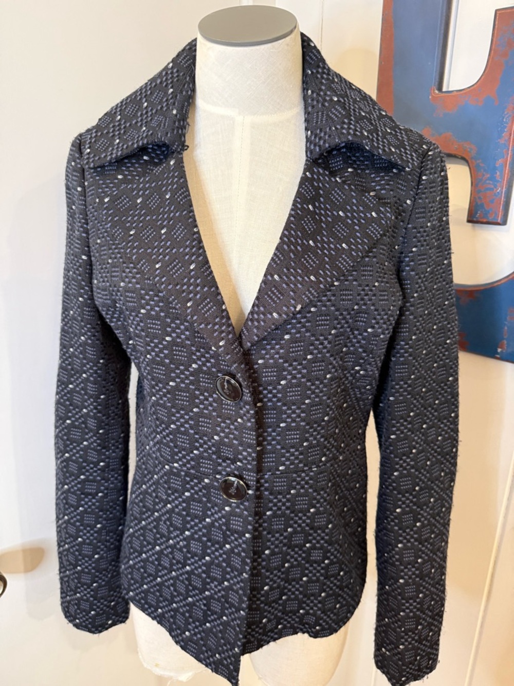 Rafaella Studio Structured Navy Textured Blazer Jacket Sz M